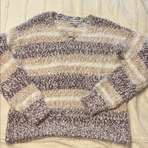 Knox Rose Women's V-Neck Sweater - Size S - Cream and Brown. EUC